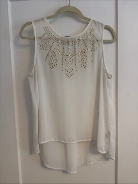 Forever 21 White Cold-Shoulder Blouse with Gold Stud Embellishment